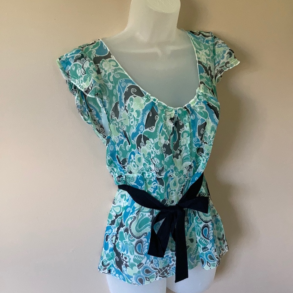 Elie Tahari silk top with belt/ sash